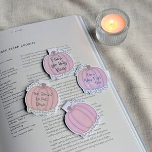 Pumpkin Magnetic Bookmarks Readers Book lovers Fall Autumn Pink Books Set Of 4